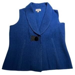 Vintage Norm Thompson Boiled 100% Wool Cardigan Vest Womens Size M Blue